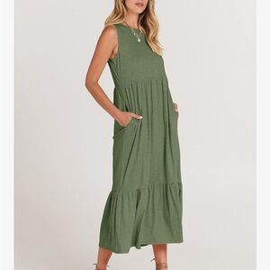 Anrabess XL Green Sleeveless Maxi Dress with Pockets